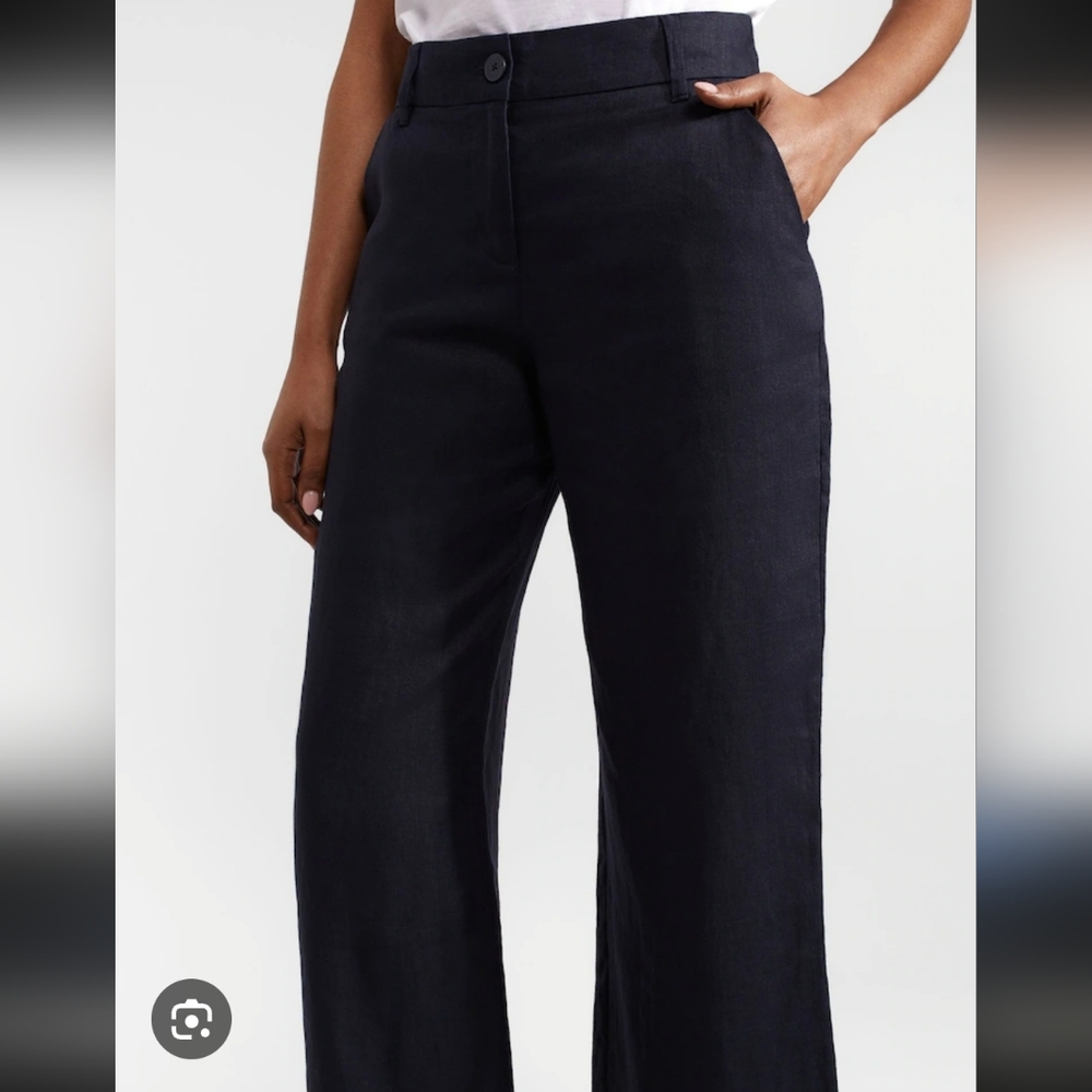 Hobbs Wide-Leg Linen High-Rise Trousers in Blue